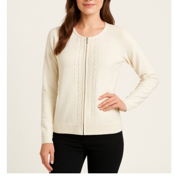 Christopher & Banks Cream Ivory Full Zip Up Cardigan Sweater Size Medium - Picture 1 of 9